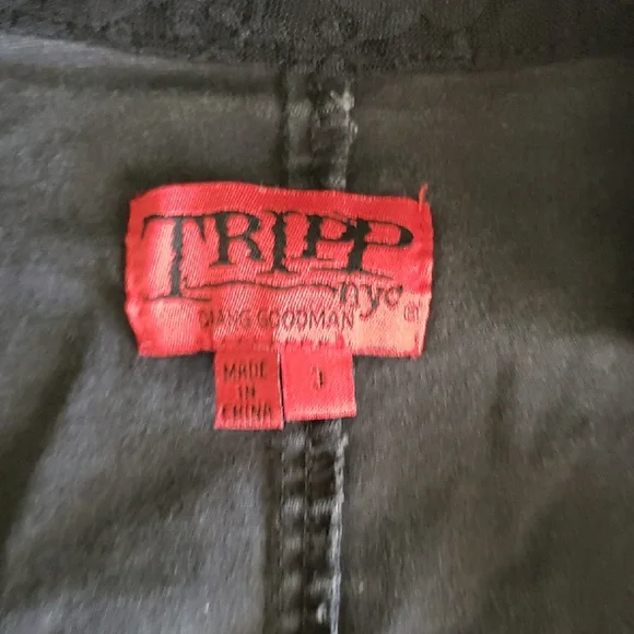TRIPP NYC Vintage Black Buttoned Vest with Lace Detail Goth XL 16 18 - Picture 2 of 6